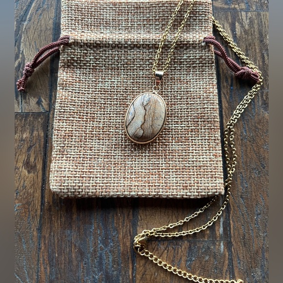 Jewelry - Picture Jasper Oval Necklace Crystal Necklace Picture Jasper Necklace